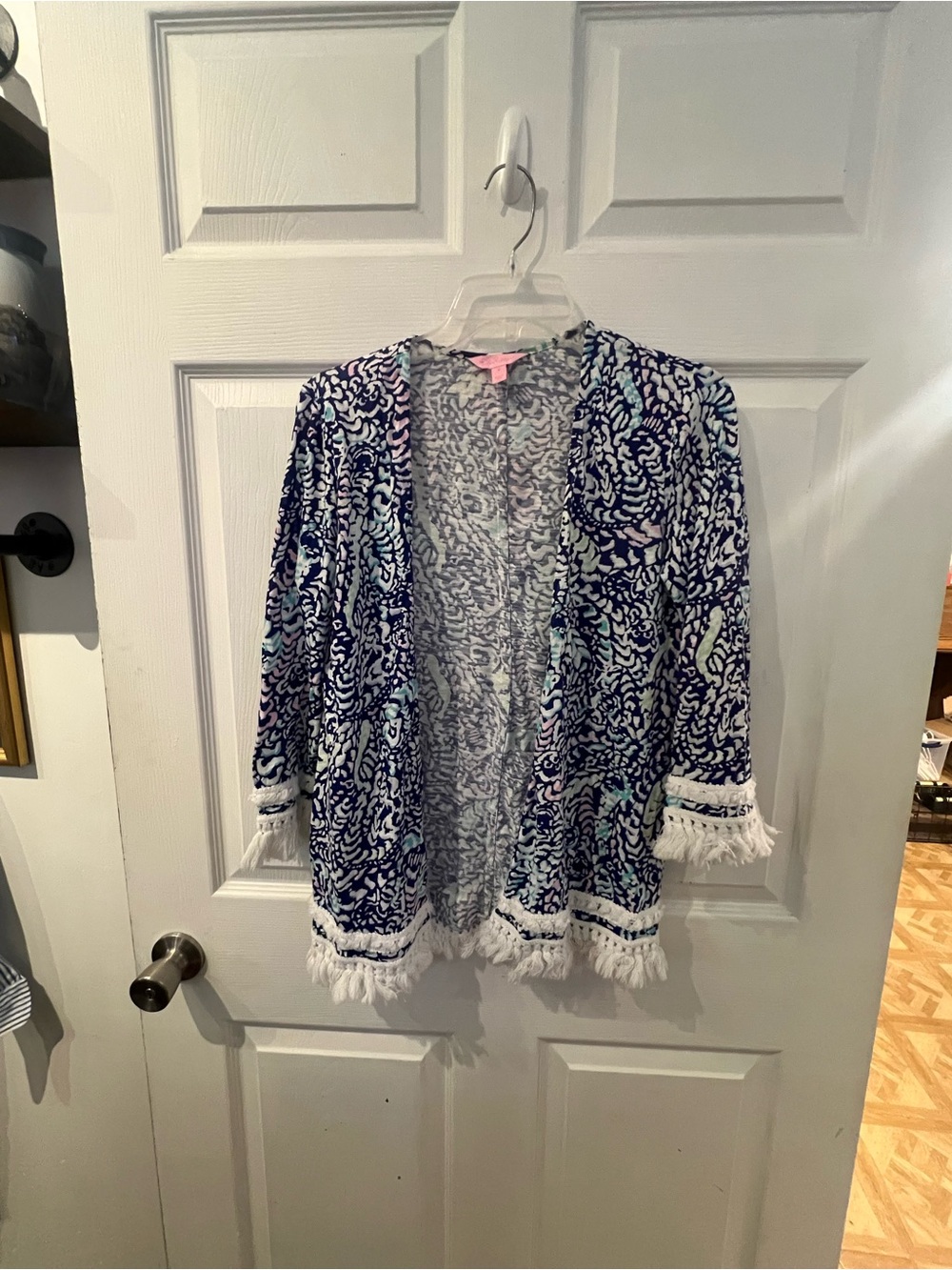 Lilly Pulitzer Navy Multi Fringe Open-Front Blazer